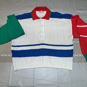 Esprit Sport Colorful Striped Botton Polo style Sweater